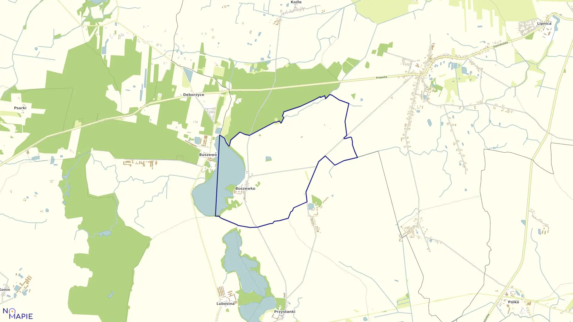 Mapa obrębu BUSZEWKO w gminie Pniewy