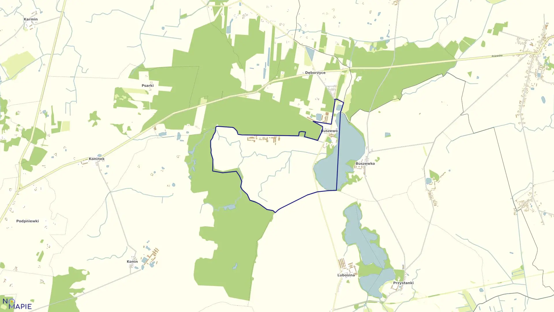 Mapa obrębu BUSZEWO w gminie Pniewy