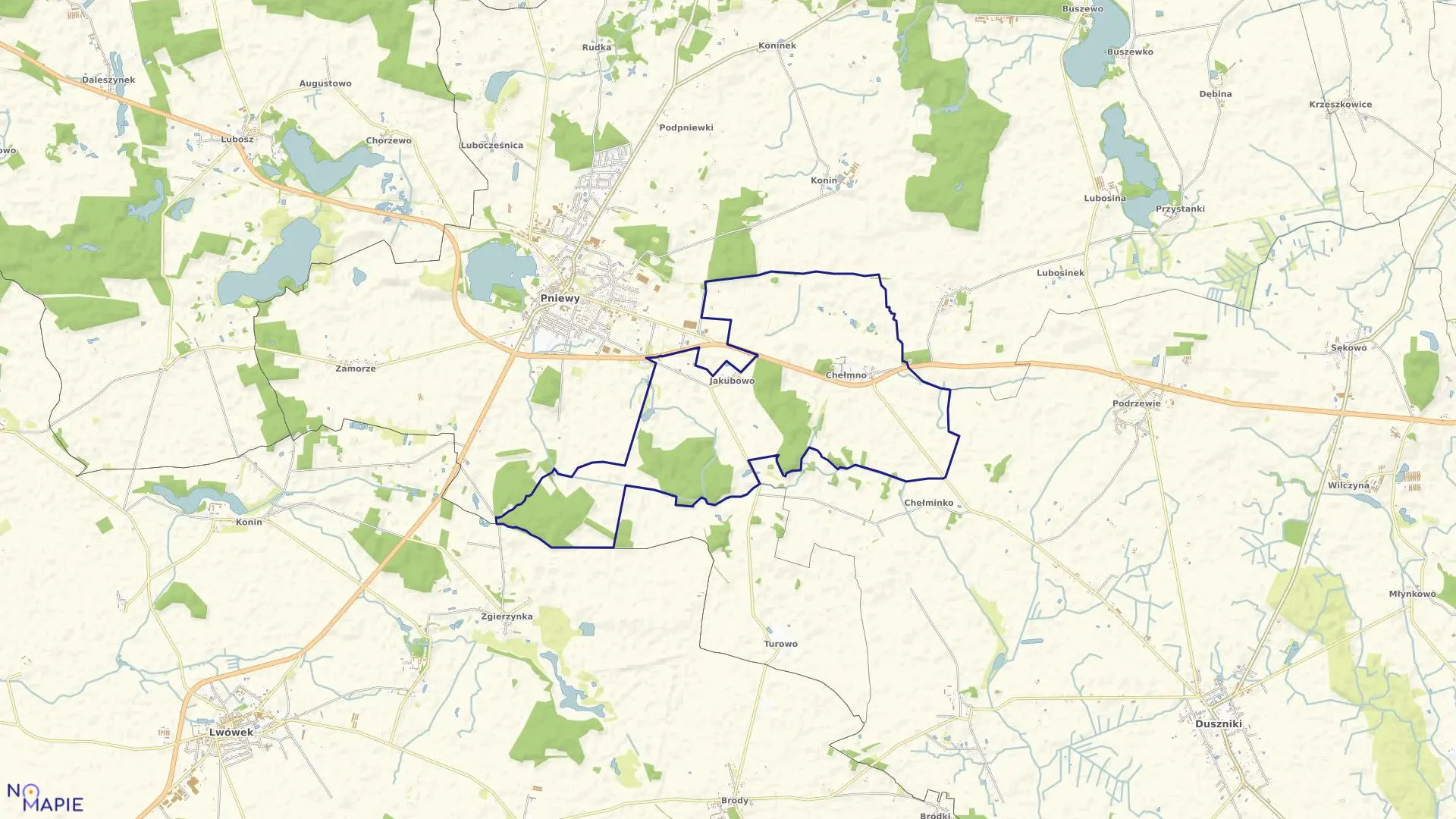 Mapa obrębu CHEŁMNO-JAKUBOWO w gminie Pniewy