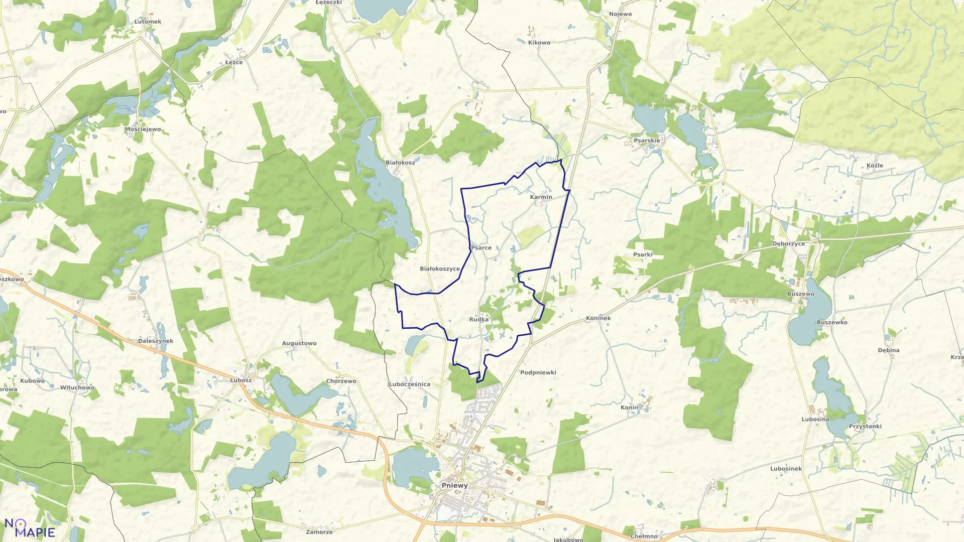 Mapa obrębu KARMIN w gminie Pniewy