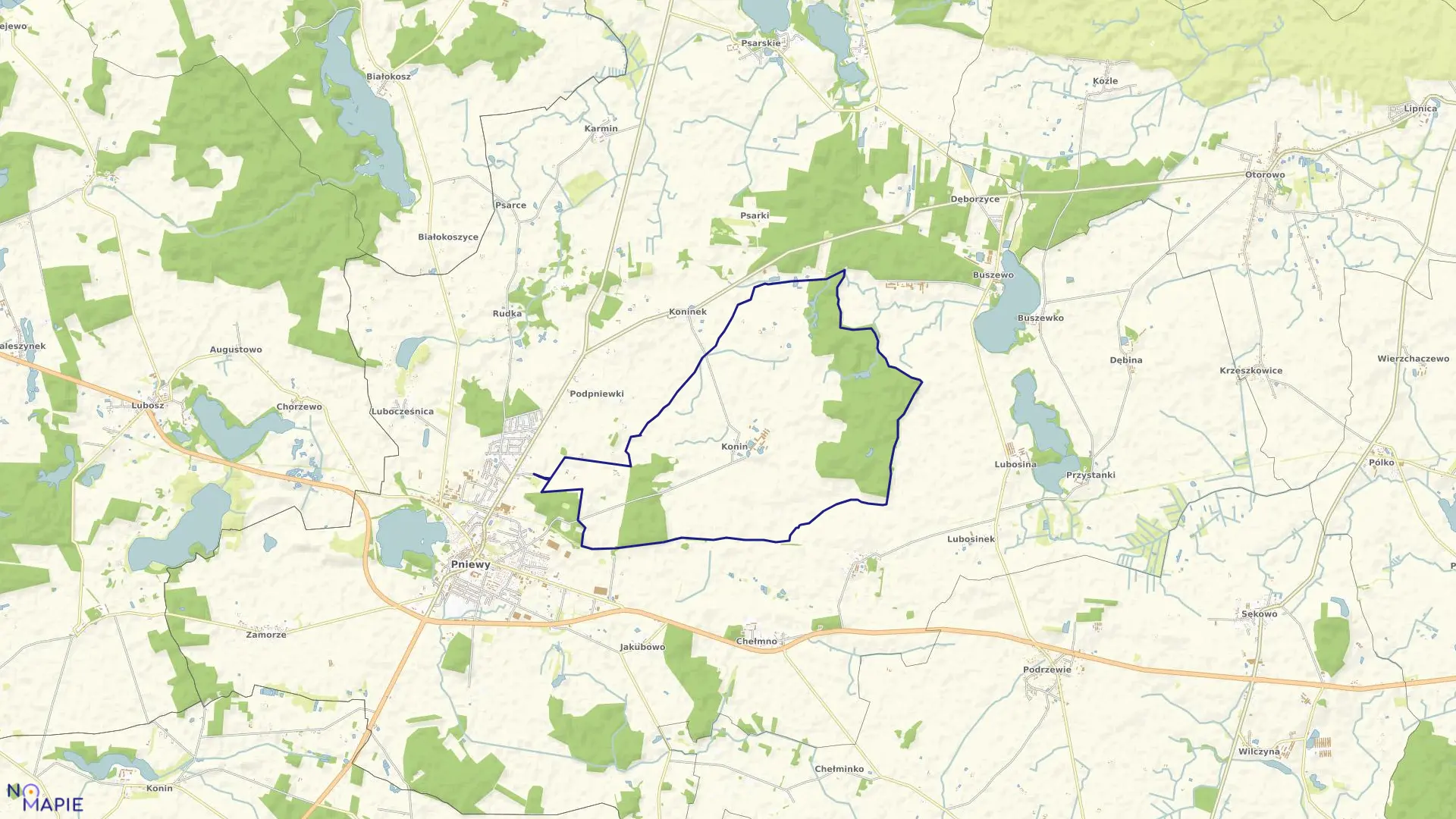 Mapa obrębu KONIN w gminie Pniewy