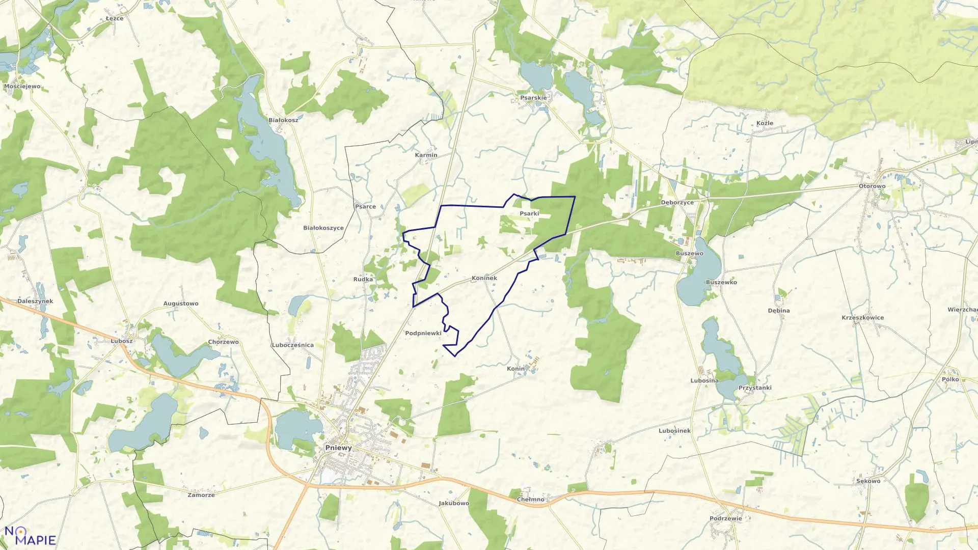 Mapa obrębu KONINEK w gminie Pniewy