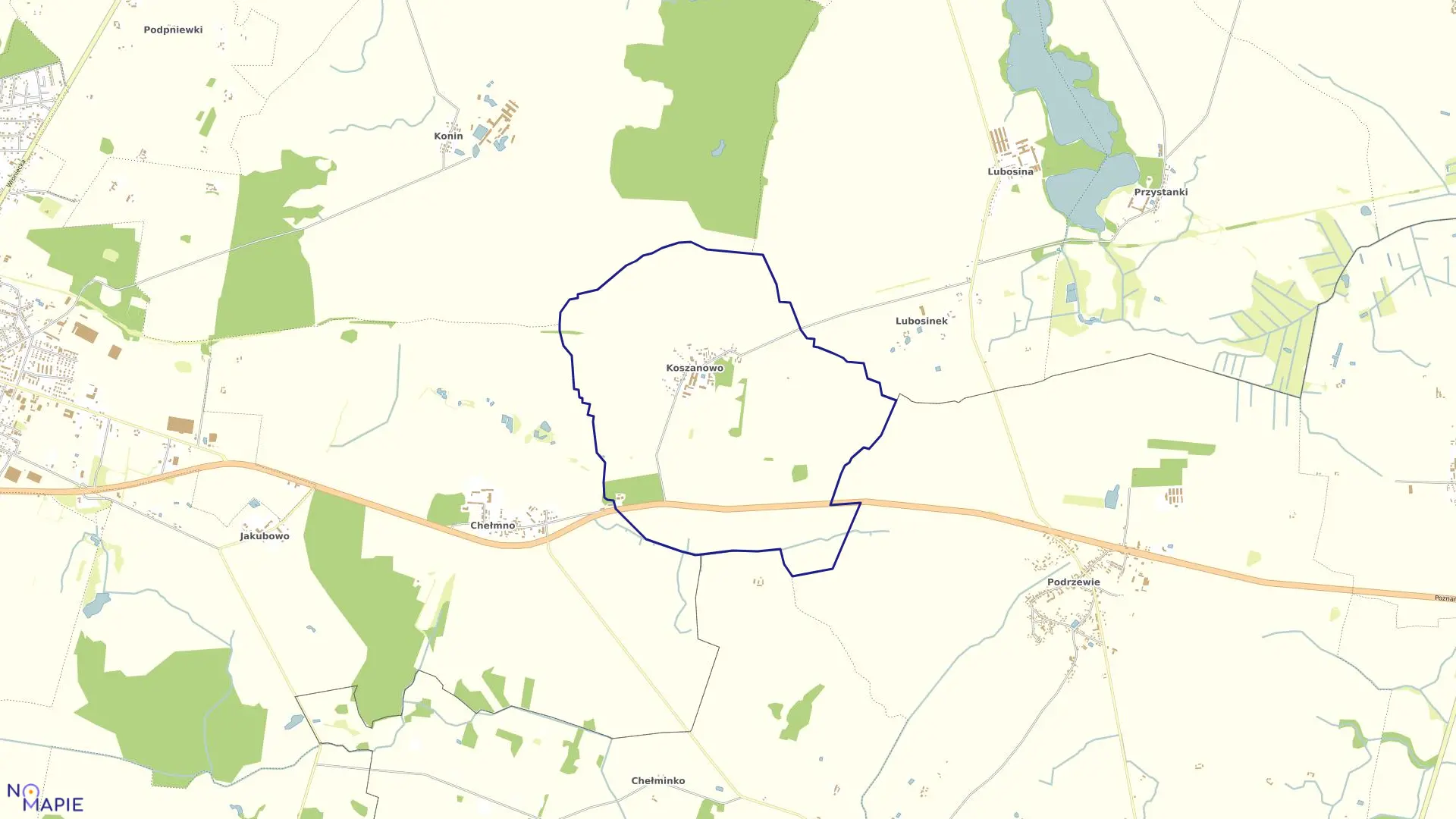 Mapa obrębu KOSZANOWO w gminie Pniewy