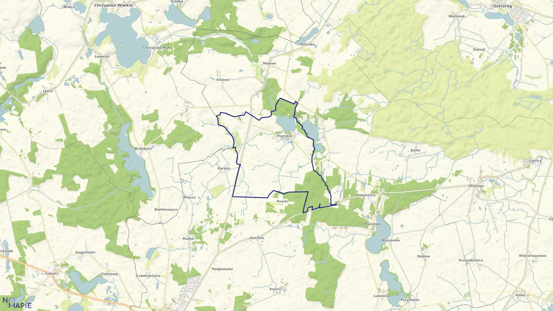 Mapa obrębu PSARSKIE w gminie Pniewy